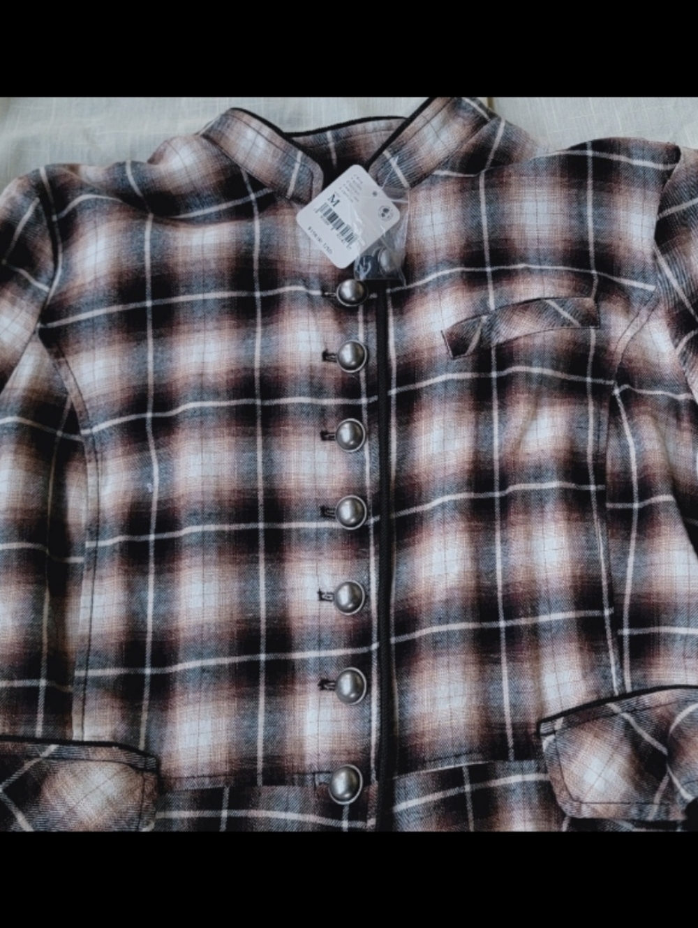 We The Free People ODESSA Military Style Plaid Trench Coat Duster Jacket READ!! - Picture 7 of 16
